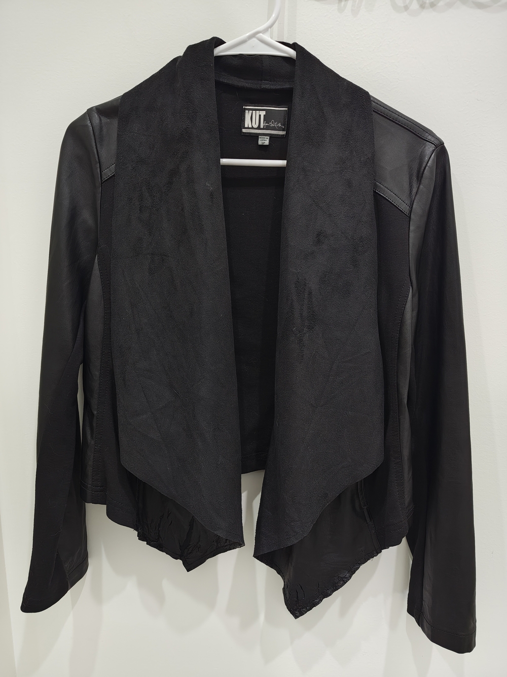 KUT from the Kloth Black Draped Faux-Leather Jacket